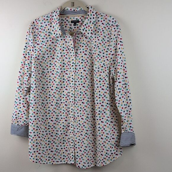 Talbot's Classic Cotton Button Front Shirt Ditsy Hearts Size XL - Picture 9 of 9